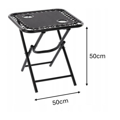 Zahradní turistický stolek 50 x 50 x 50 cm s otvory na nápoje černý